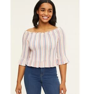 American Eagle Women’s Off Shoulder Smocked Peasant Top – Size Large